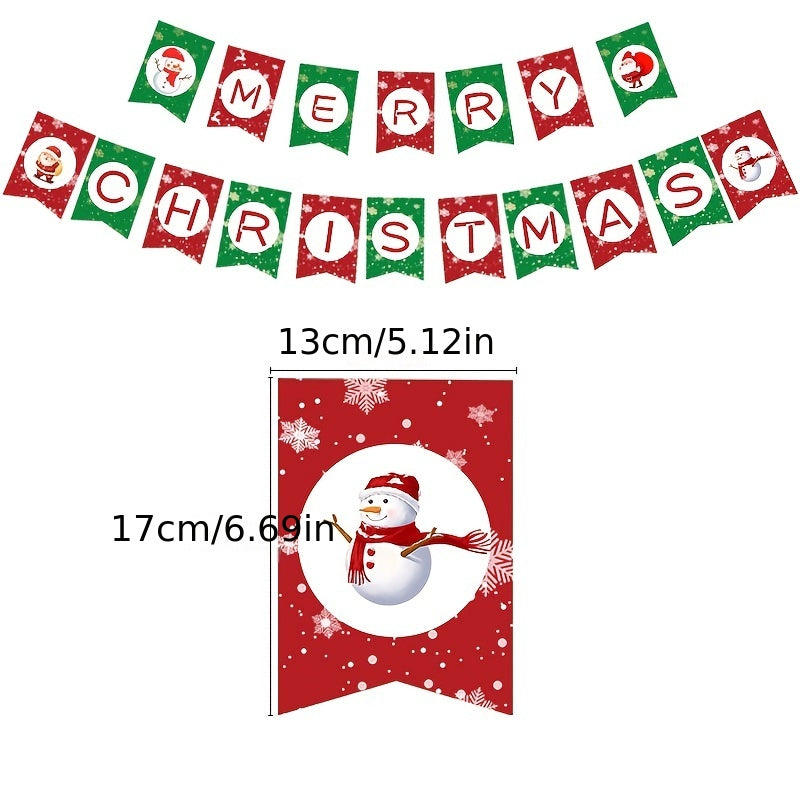 56pcs Christmas Theme Santa Claus Snowman Pull Flag Banner Balloon Set
