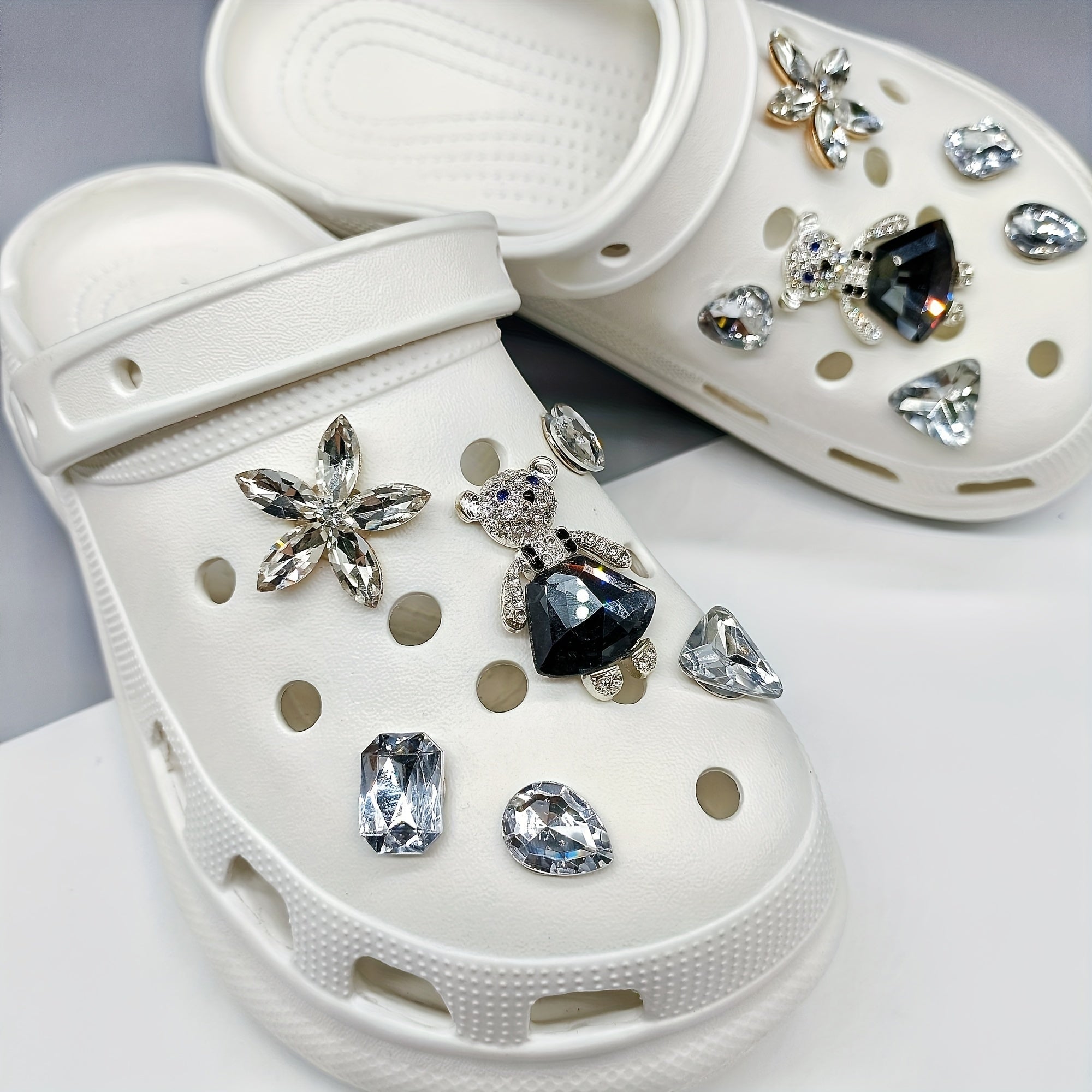 14pcs Rhinestone Bear & Chain Shoe Charms for Clogs Garden Shoes DIY Accessories