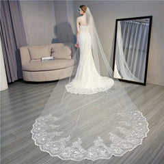 Long Lace Edge Veil Cathedral Style Bridal Hair Accessories
