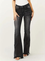Water Ripple Embossed Bootcut Jeans Grey Wide Legs