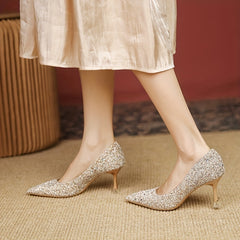 Glitter Sequins Stiletto Wedding Shoes Pointed Toe Heels