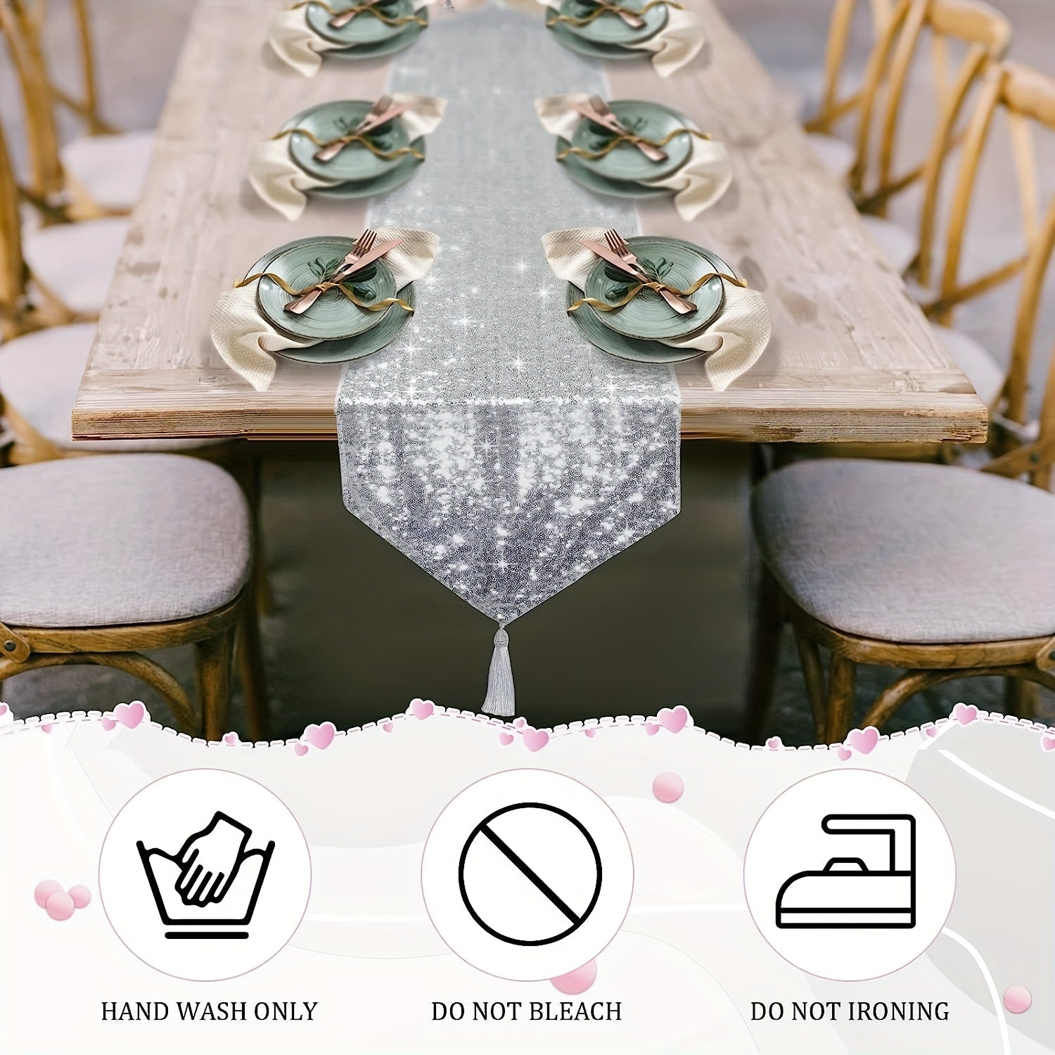 Polyester Table Runner Sequins Glitter Tassel Table Cover for Decor