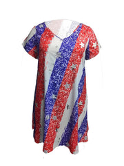 Casual Dress Women's Plus Stripe & Star Print V Neck Dress