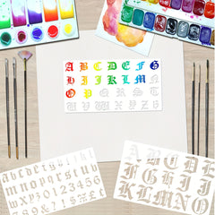 6pcs Old English Stencil Letters Number Template Reusable Gothic Calligraphy
