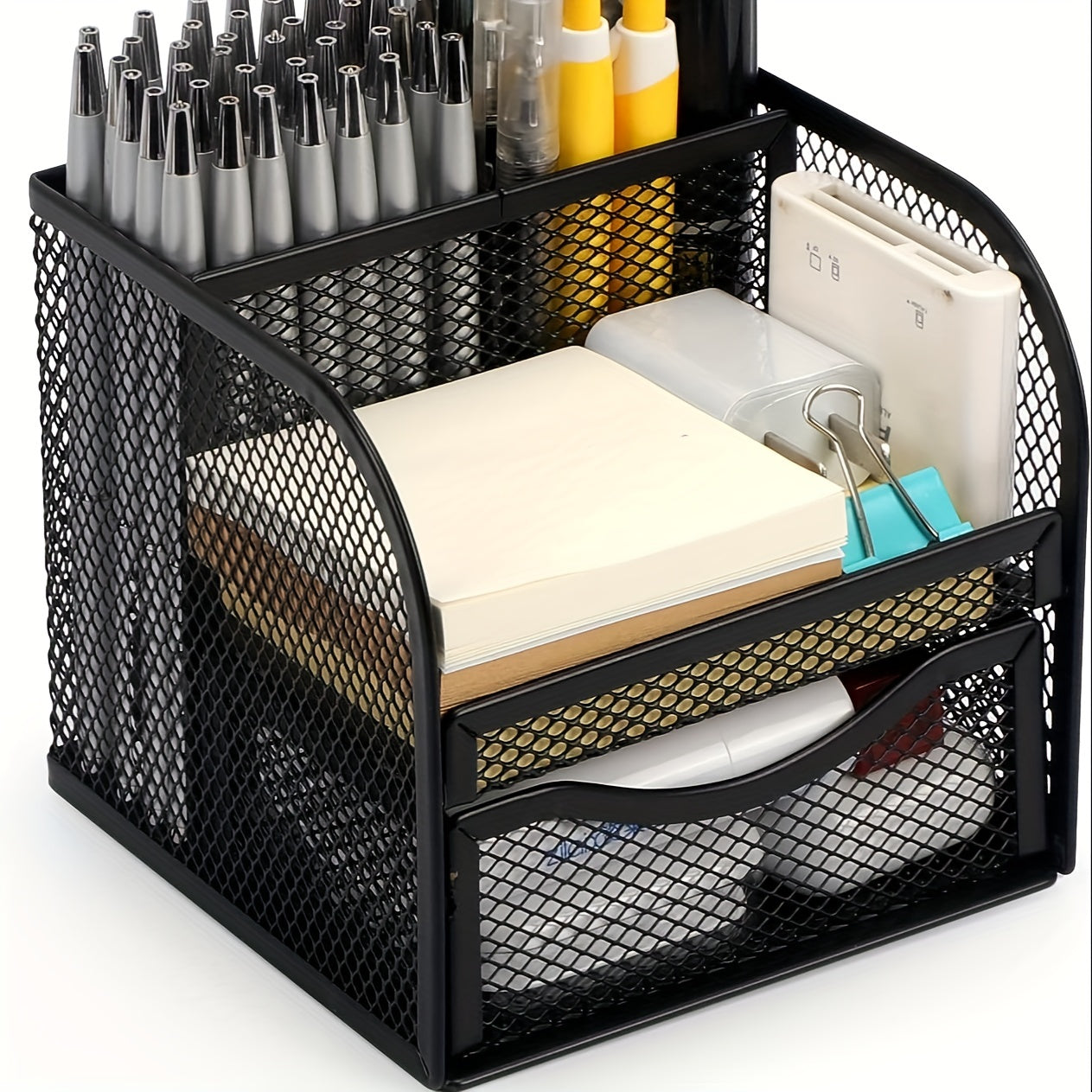 Metal Pen Holder Sticky Note Storage Box Desktop Drawer Type
