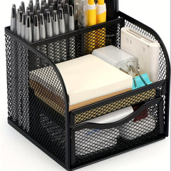 Metal Pen Holder Sticky Note Storage Box Desktop Drawer Type