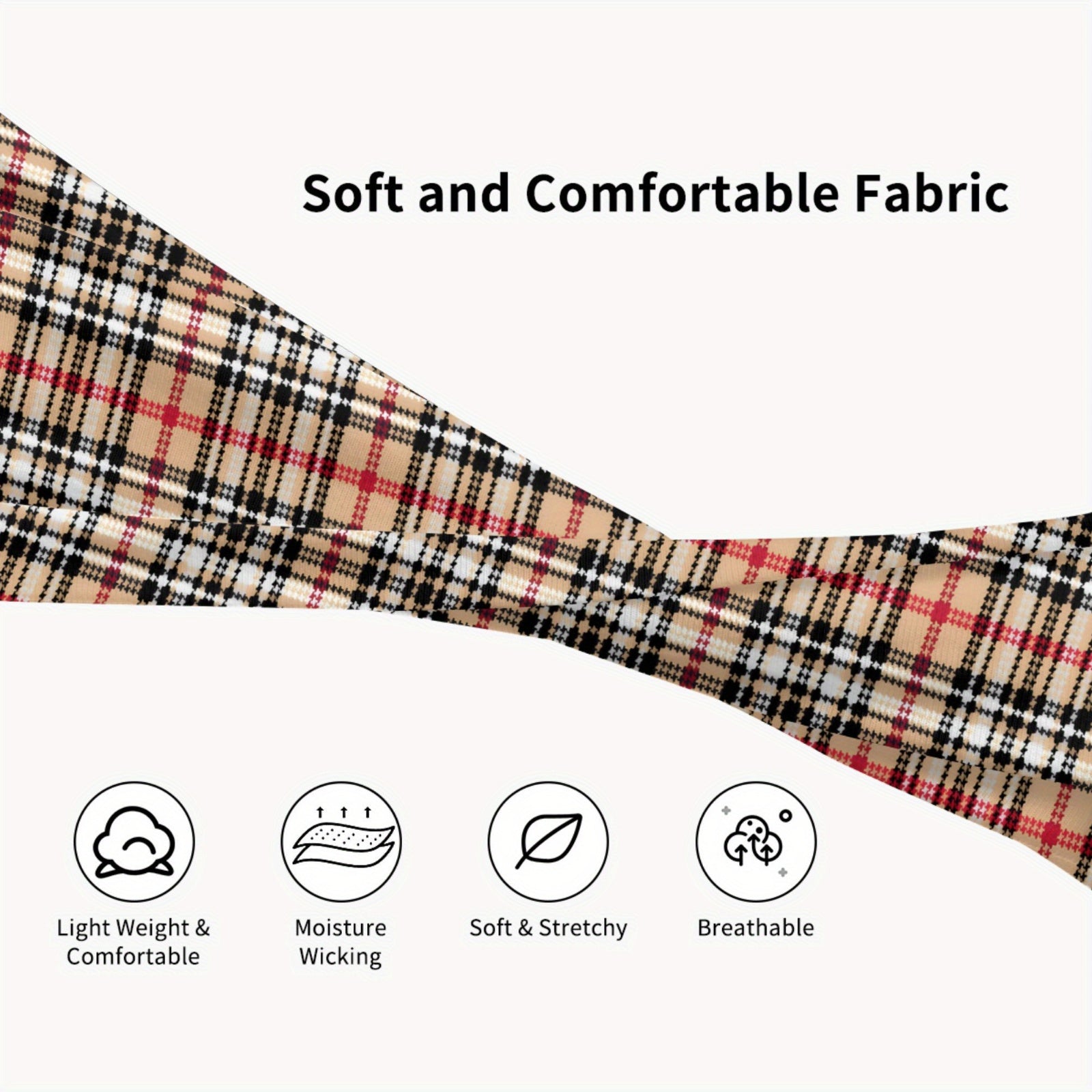 Vintage Plaid Headband for Sport & Casual Outfits Checkered Pattern Elastic