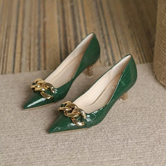 Chain Decor Slip On Pointed Toe Pumps