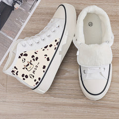 Cow Print Plush Lined Thermal Chunky Canvas Sneakers