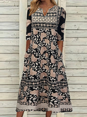 Floral Print Short Sleeve Midi Dress With Pockets