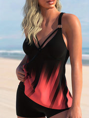 Modest Tankini Set Women's Plus Ombre Print Crisscross Front V Neck