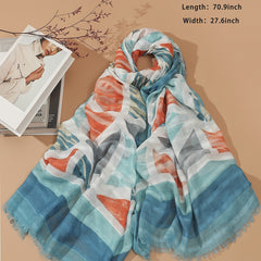 Cartoon Print Square Scarf Frayed Edge Shawl Head Wrap Neckerchief Bandana