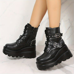 Platform Goth Ankle Boots Lace Up Short Boots