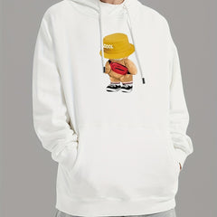 Teddy Bear Print Hoodie Men's Casual Pullover Hooded Sweatshirt
