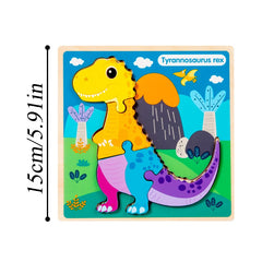 12pcs Dinosaur Puzzle Wooden Toy Cognitive Building Blocks
