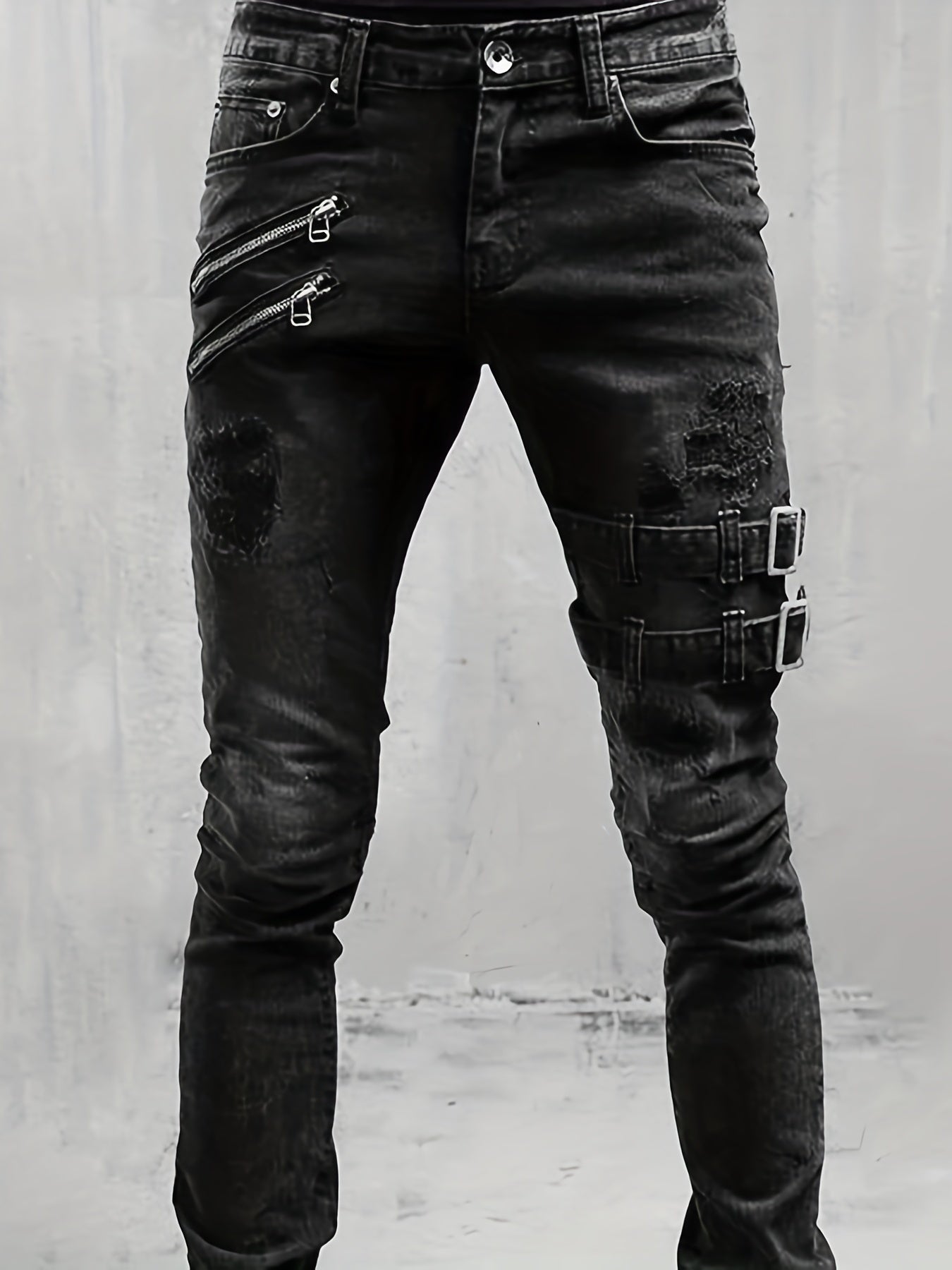 Slim Fit Ripped Biker Jeans Men's Casual Street Style