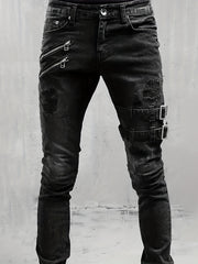 Slim Fit Ripped Biker Jeans Men's Casual Street Style