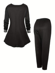 Women's Plus Heart & Dog Paw Print Peplum Top & Leggings Set