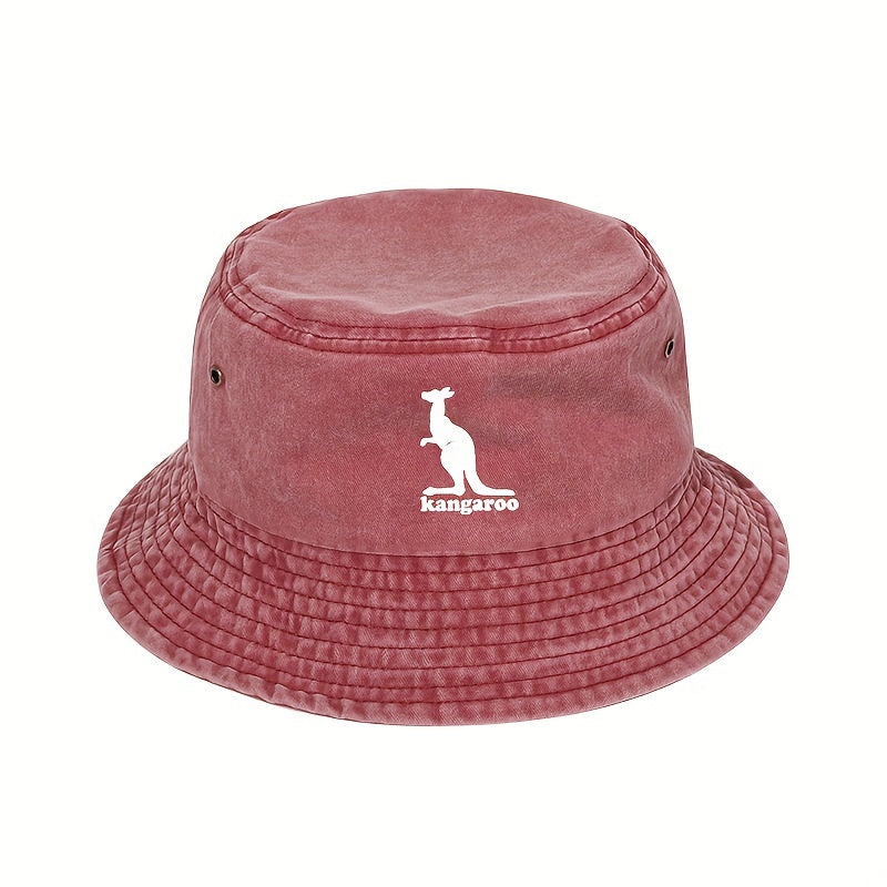 Kangaroo Patterned Fishing Cap Sunshade Bucket Hat for Outdoor Activities