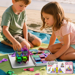 42pcs Mini Magnetic Tiles Toy Set in Iron Box, Portable & Easy to Carry