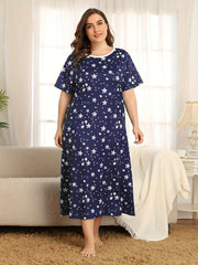Stars Print Sleep Dress Short Sleeve