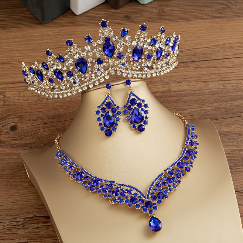 Baroque Crystal Tiaras Crowns Water Drop Wedding Jewelry Set