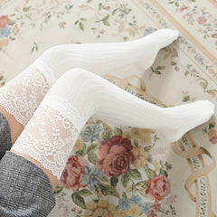 Lace Trim Thigh High Socks Over The Knee Stockings