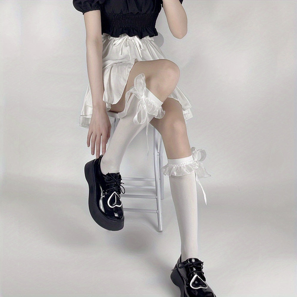Bow Lace Calf Socks Lolita Knee High Stockings