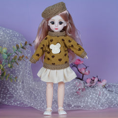 11-Inch Doll with Removable Clothes, Dollhouse Bedroom Window Decor Toy