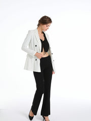 Striped Double Breasted Blazer Coat Casual Long Sleeve Loose Blazer