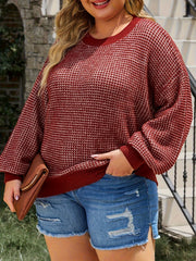 Casual Sweater Women's Plus Two Tone Lantern Sleeve Pullover Jumper