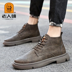 LAORENTOU Men's Snow Boots Leather Warm Cozy Anti Skid Ankle Boots