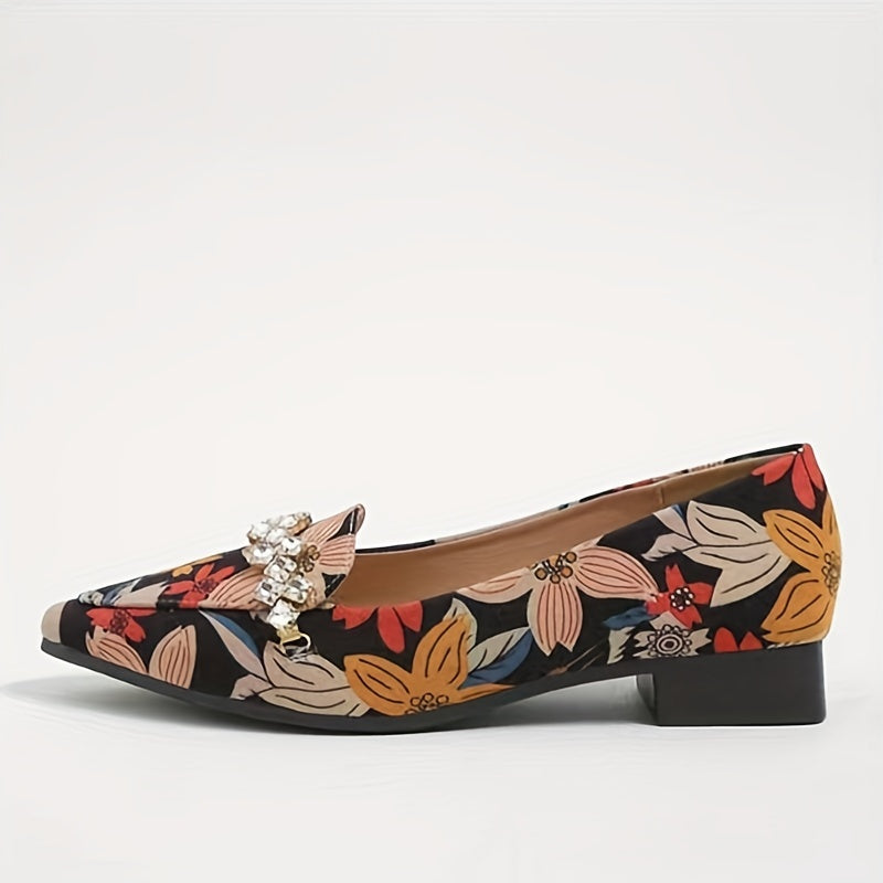 Women's Floral Print Flats Pointed Toe Slip On Fashionable Flat Shoes