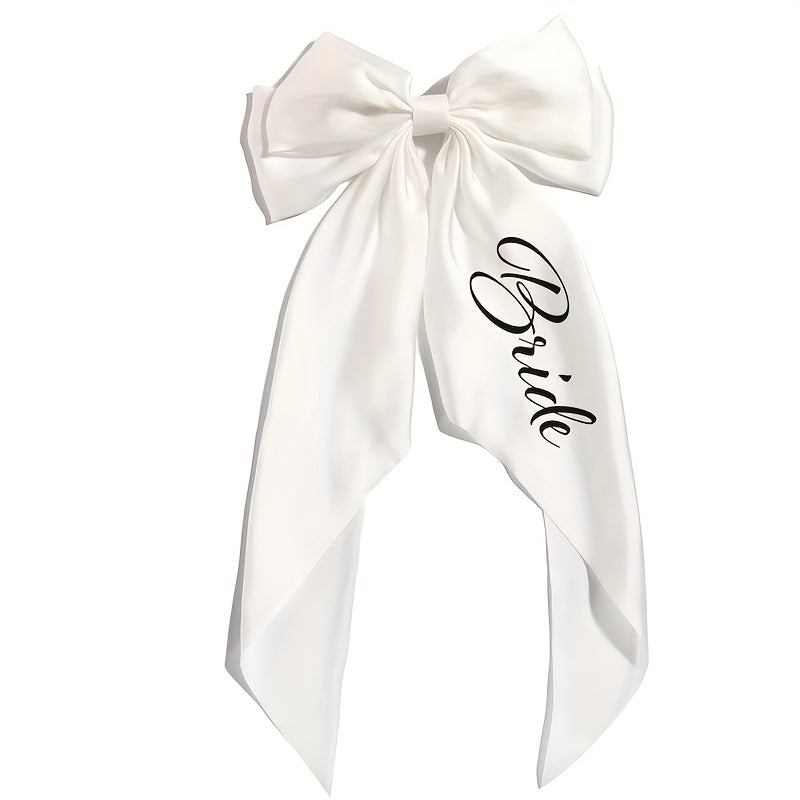 Bride Satin Bow Headpiece Wedding Hair Accessory Secure Hair Clip for Updos