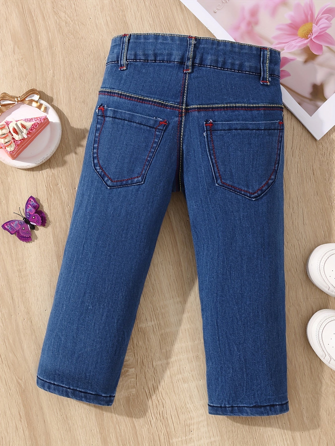 Girls' Stars Embroidered Casual Cropped Jeans Capris