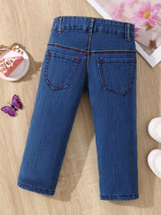 Girls' Stars Embroidered Casual Cropped Jeans Capris