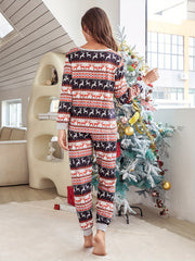 Christmas Elk Print Pajama Set Long Sleeve Top & Pants