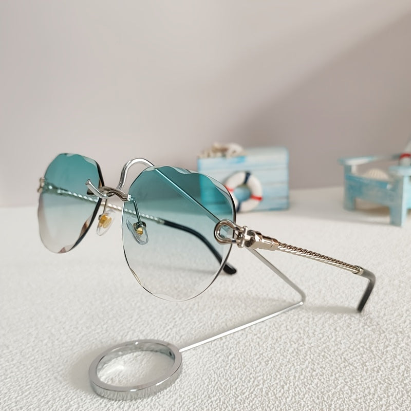 Summer Rimless Metal Polygon Pilot Aviation Sunglasses