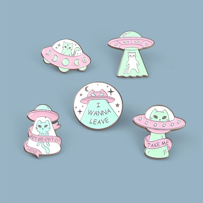 5pcs OPRPRYN Men'S Alien Space Brooch Pins - Creative Graffiti Style Badges