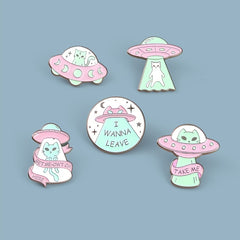 5pcs OPRPRYN Men'S Alien Space Brooch Pins - Creative Graffiti Style Badges