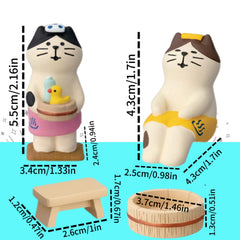 Three Cat Foot Soaking Hot Spring Desktop Ornament