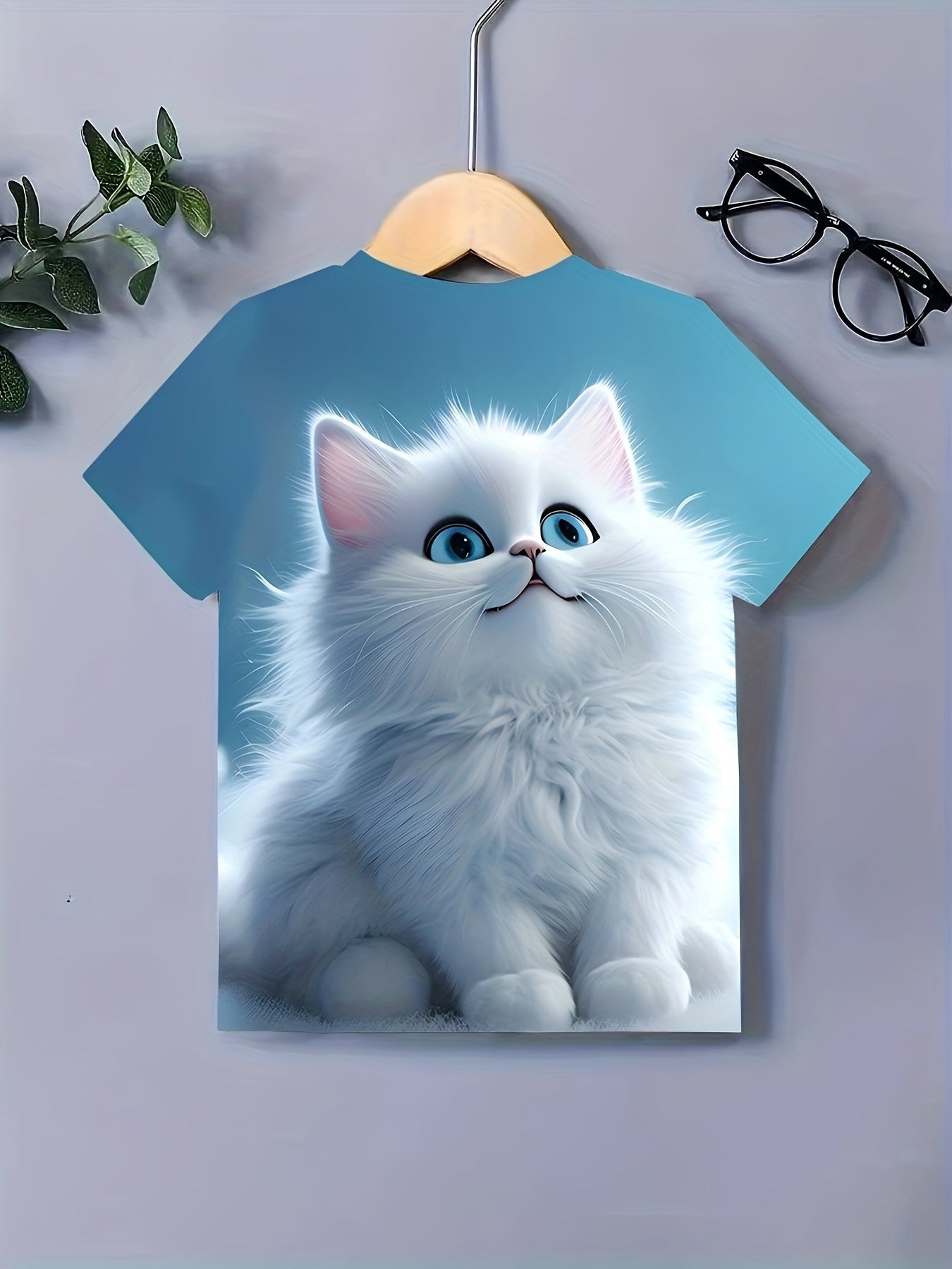 3D Cat Graphic Short Sleeve T shirt For Girls - Summer Sports
