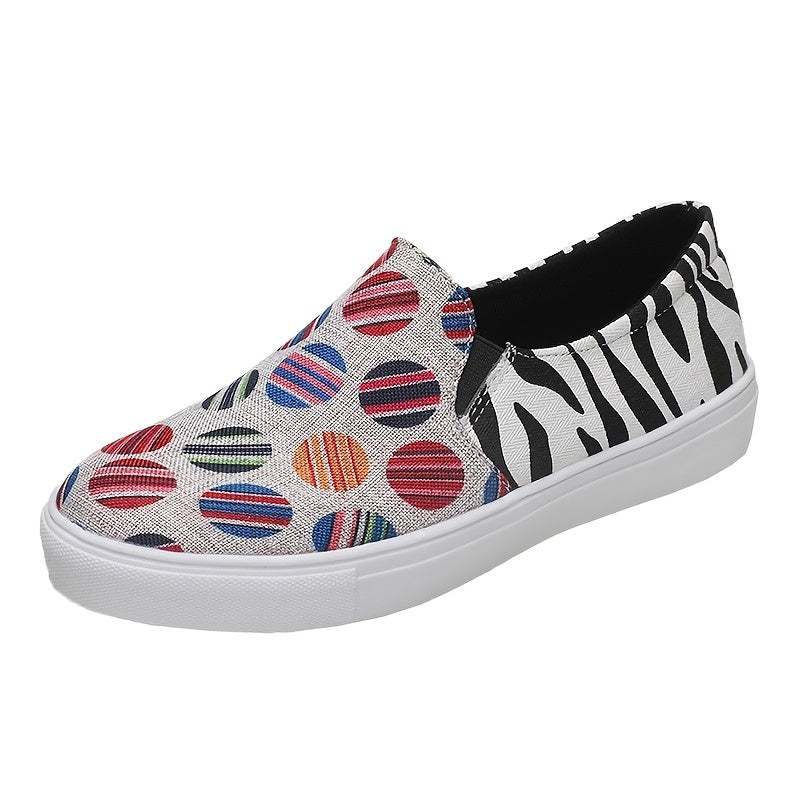 Women's Printed Round Toe Flat Loafers Slip On Canvas Shoes