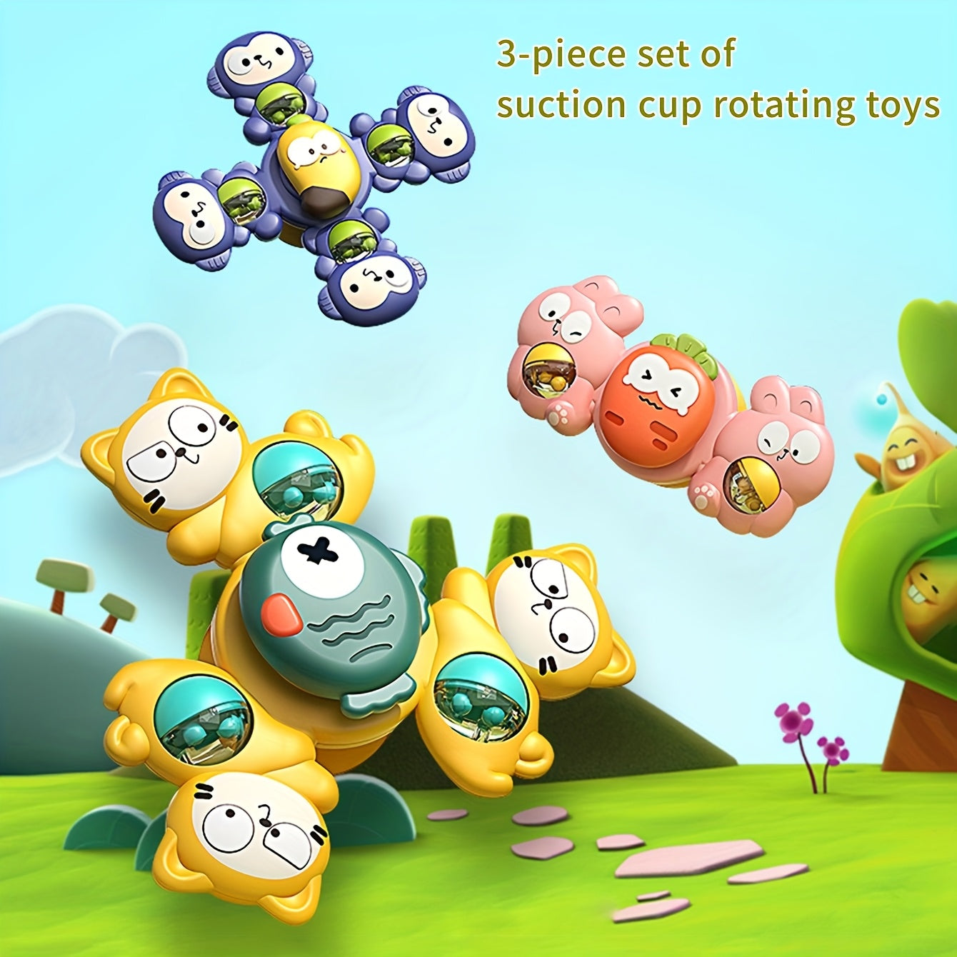 Baby Suction Cup Spinner Toy 360 Rotating Rattle Cartoon Animal Toy