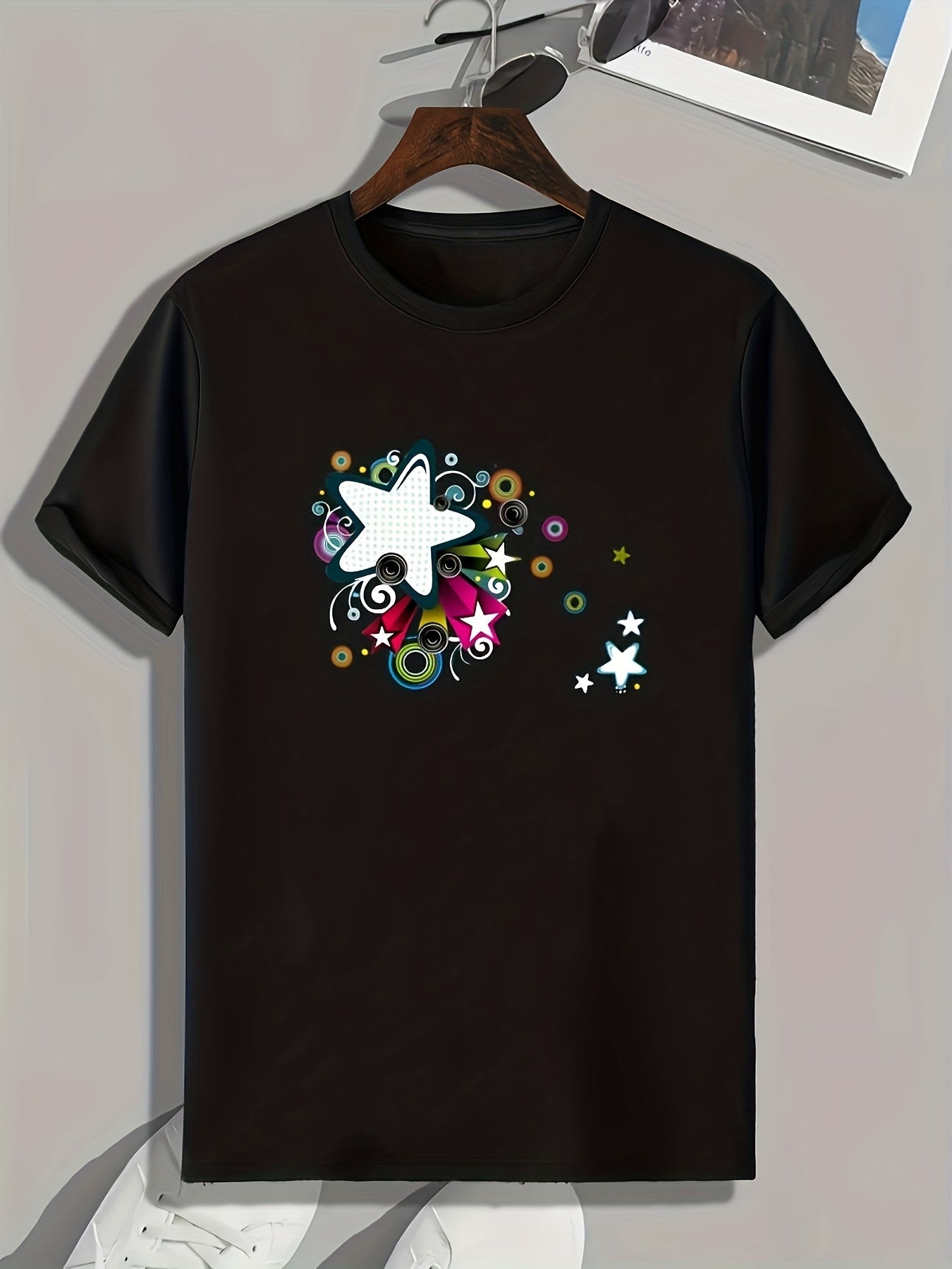 Star Pattern Print Men's Comfy Sports T shirt Graphic Tee