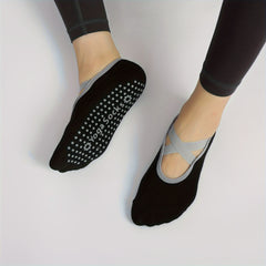 Non Slip Yoga Socks With Grips Cross Strap Breathable Sports Socks