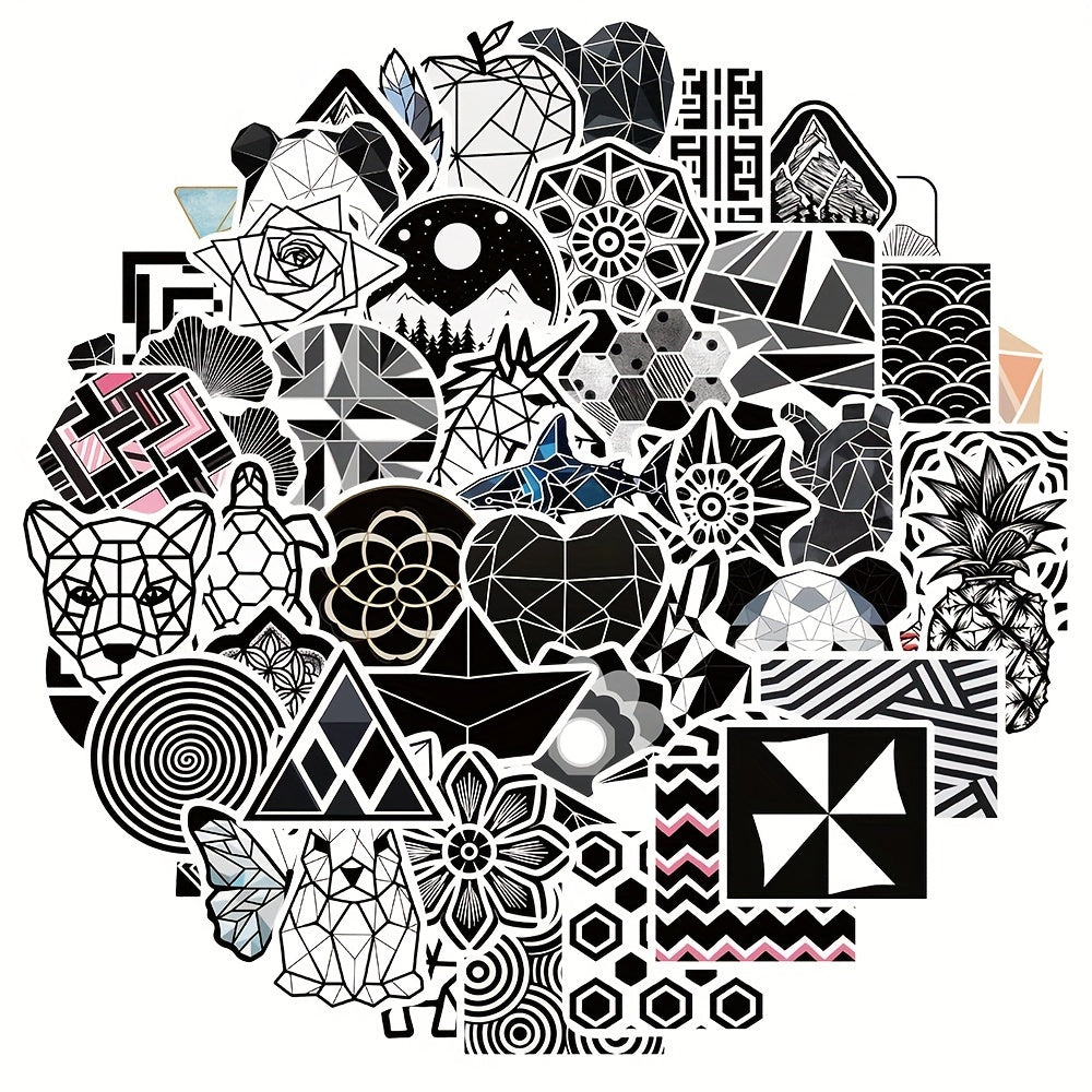 52pcs Geometric Pattern Graffiti Stickers for Book Luggage Notebook Waterproof
