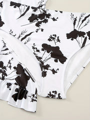 Floral Print Tankini Set Tie Shoulder Top & Underwear Two Piece Set