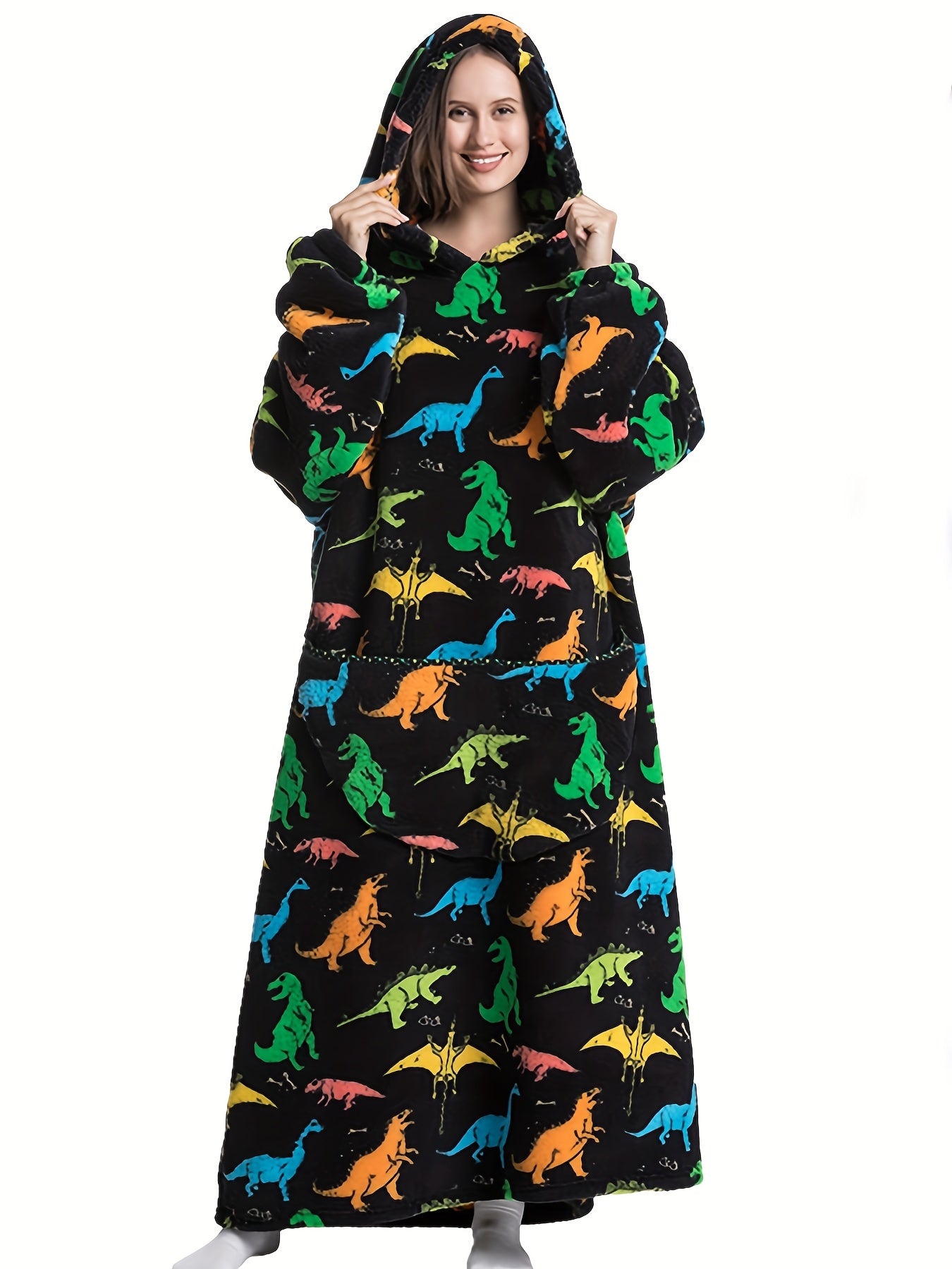 Dog Print Fuzzy Lounge Robe Hooded Robe Women's Loungewear