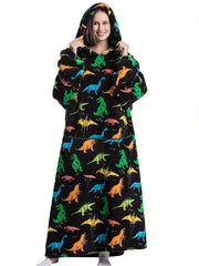 Dog Print Fuzzy Lounge Robe Hooded Robe Women's Loungewear